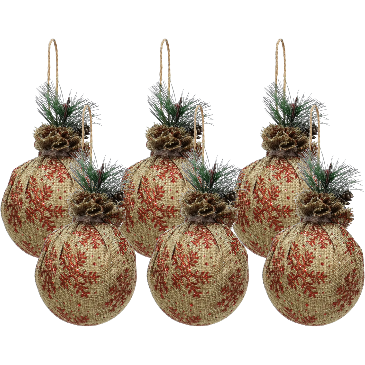 VESTIAMO CASA GRAN NATALE - Palle di Natale con bacche e pigne diametro 8 cm - set 6 pezzi